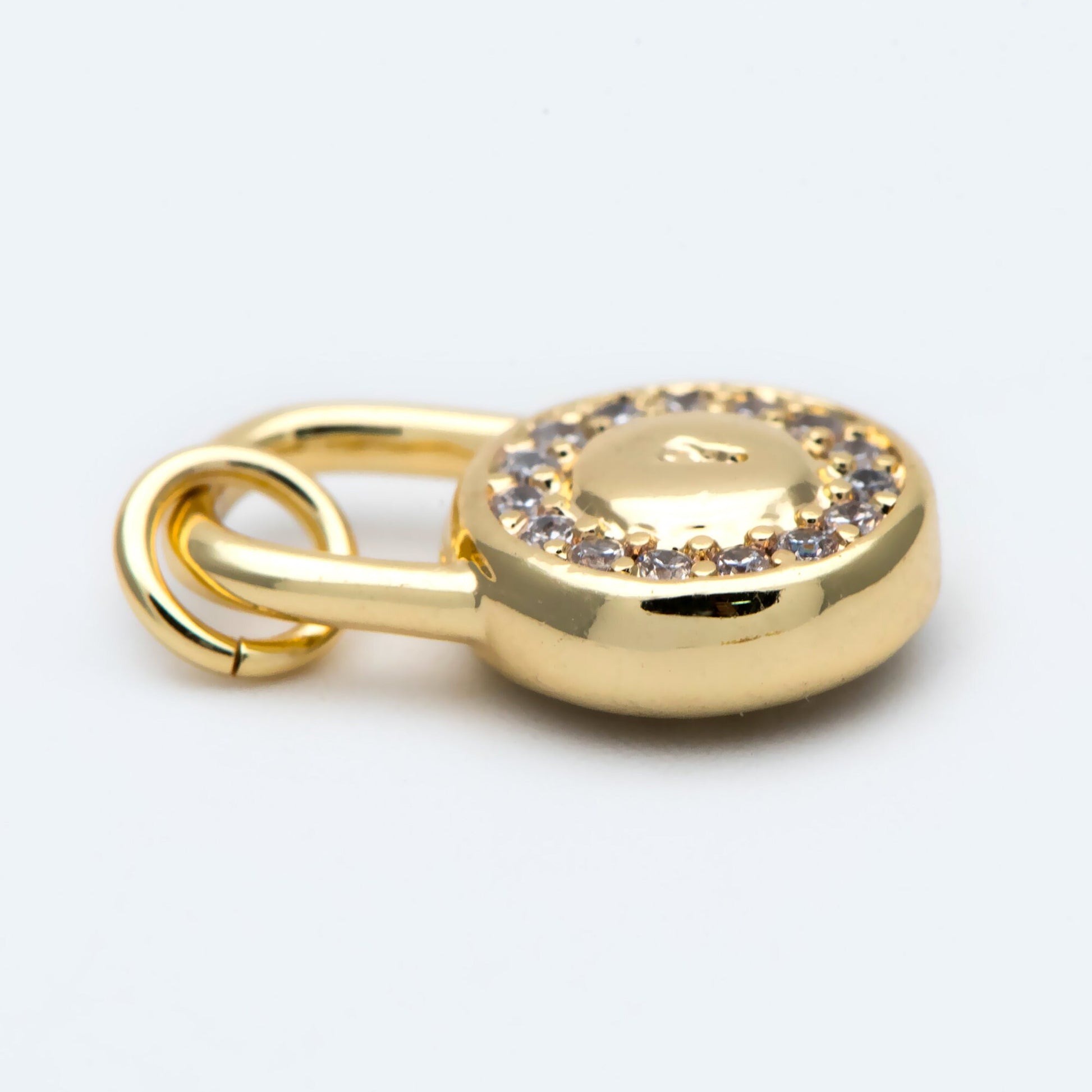 4pcs CZ Pave Gold Lock Charm, Padlock charm 16x10mm, Real Gold plated Brass (GB-751-E)