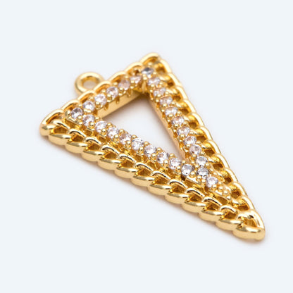 4pcs Gold / Silver Tone Triangle Charms 25x14mm, CZ Pave Geometric Triangle Pendants (GB-1715)