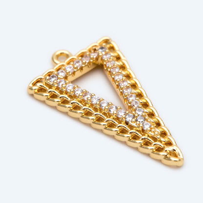 4pcs Gold / Silver Tone Triangle Charms 25x14mm, CZ Pave Geometric Triangle Pendants (GB-1715)