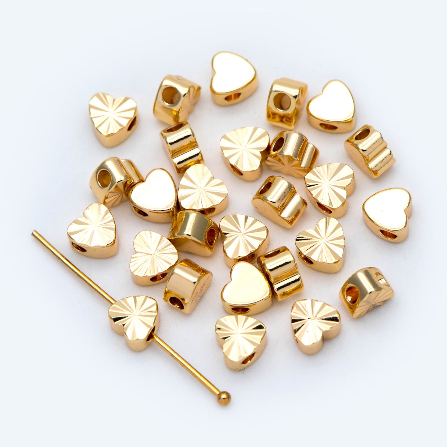 20pcs Gold Heart Spacer Beads: 18K Plated Brass, Small Love Beads (GB-1785-B)
