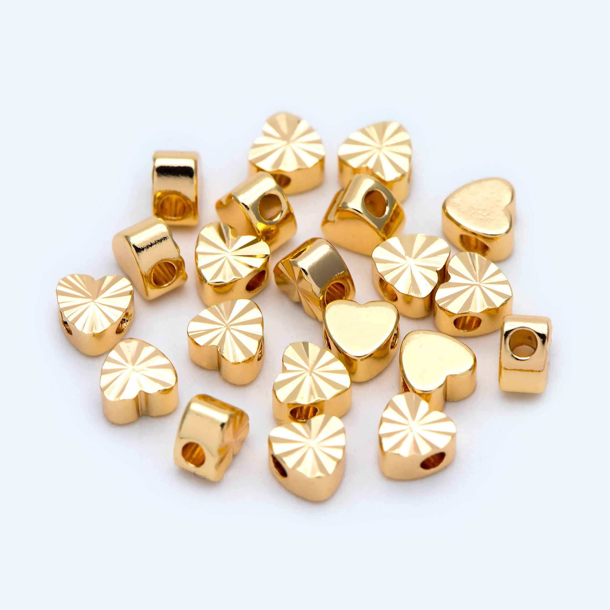 20pcs Gold Heart Spacer Beads: 18K Plated Brass, Small Love Beads (GB-1785-B)