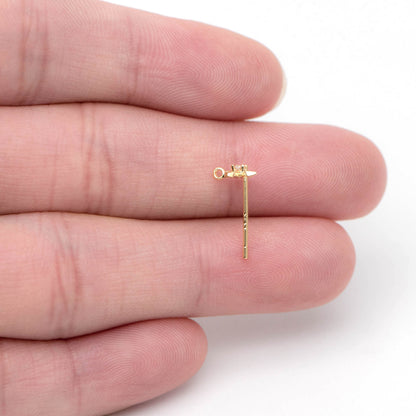 10pcs CZ Pave Tiny North Star Ear Post with Loops, 7x5mm, Real Gold Plated Brass Star Stud Earrings (#GB-1792)