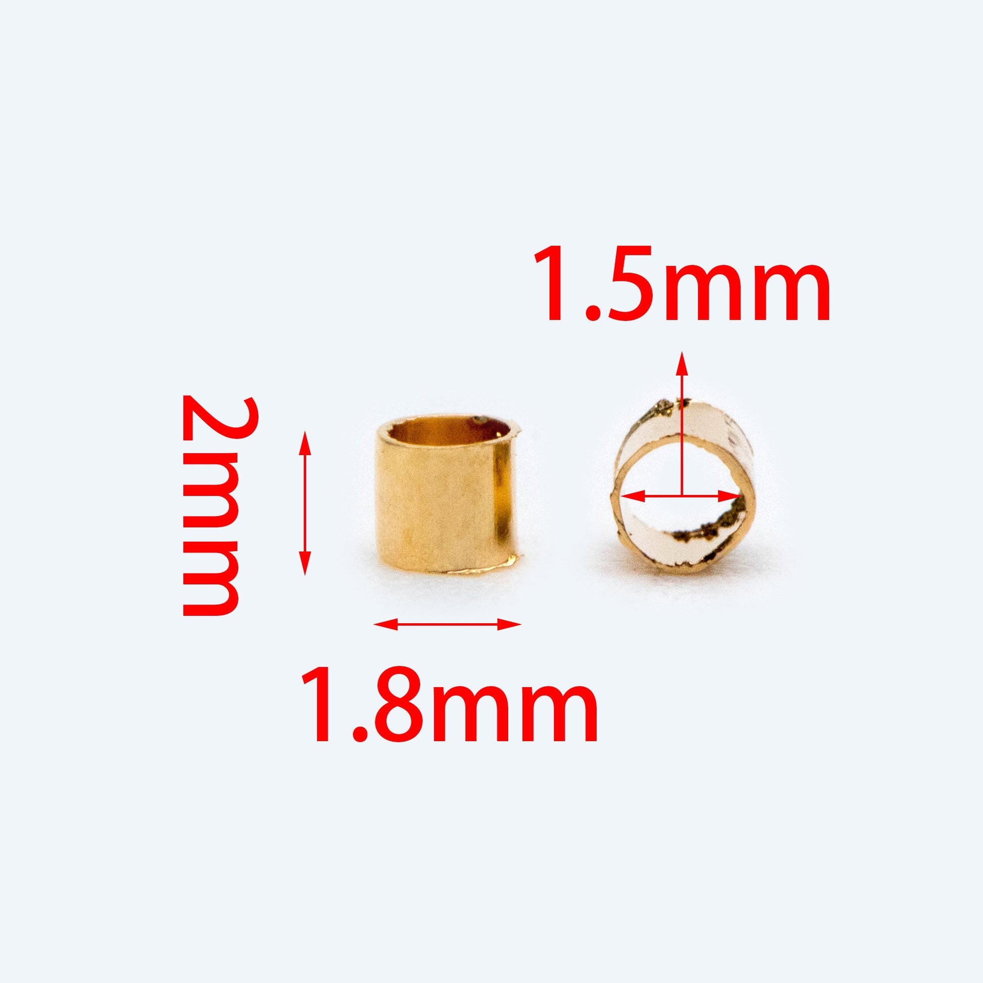 200pcs Round Tube Crimp Beads 2x1.8mm, 18K Gold plated Brass, Jewelry Making Supplies Wholesale (GB-1727)