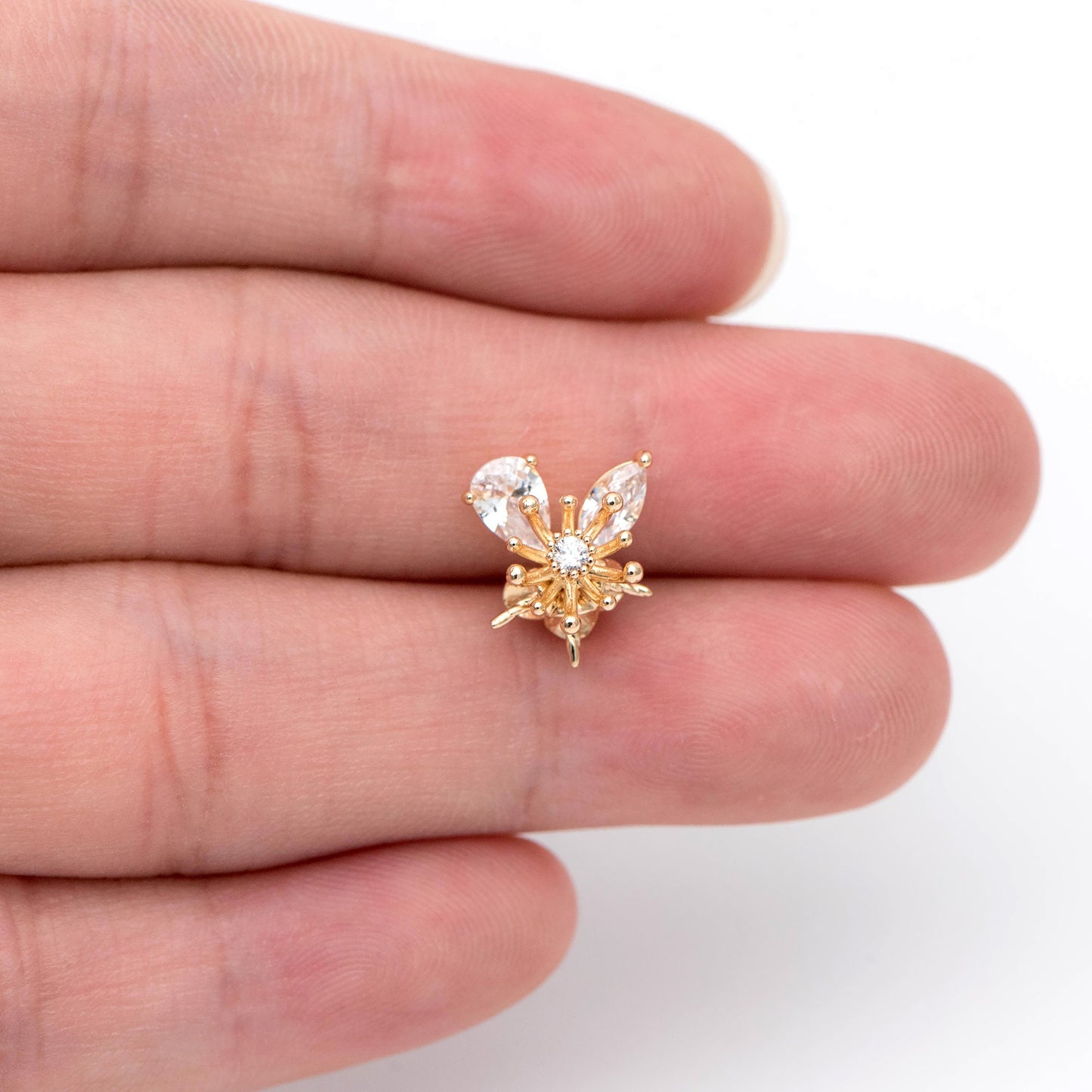 4pcs Gold Flower Ear Posts 12x10mm, Pearl Peg Earring Mounts, Foral Stud Earrings with Peg (GB-1728)