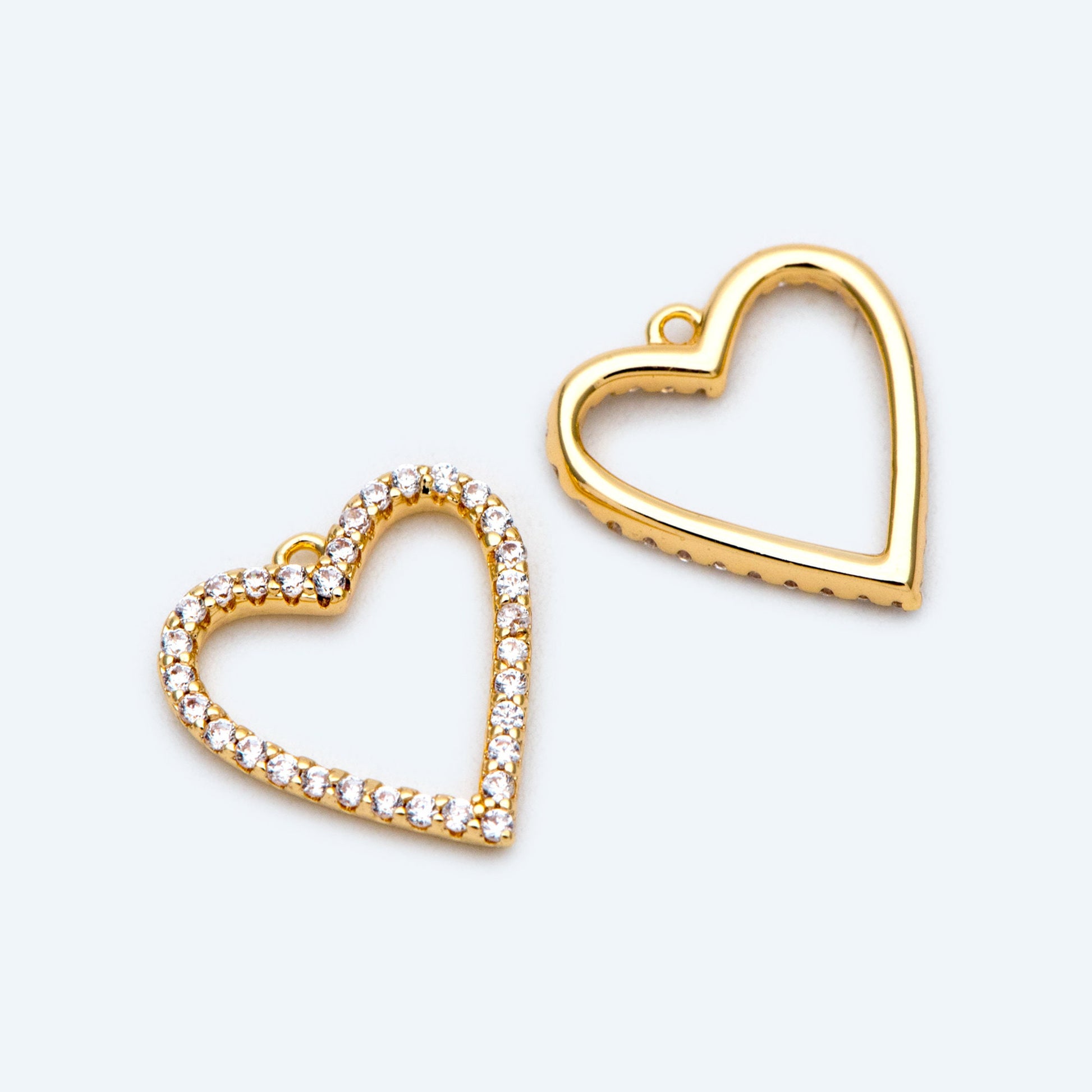 4pcs CZ pave Gold Heart Pendants 13x12mm, 18K Gold plated Brass, Rhinestone Heart Charms (GB-2782-J)