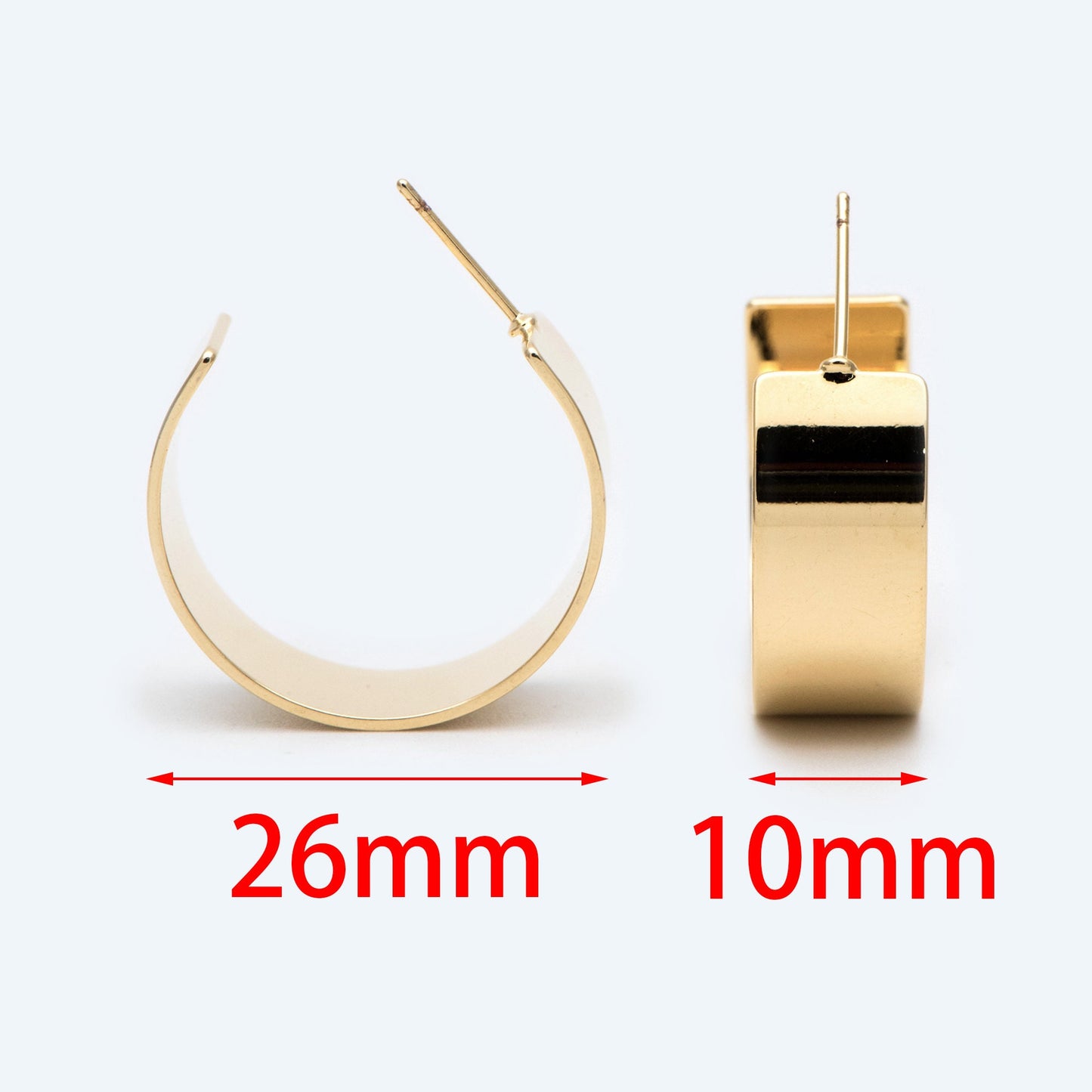10pcs Gold Flat Hoops 25mm, Gold plated Brass, Geometric Hoop Stud Earrings (GB-1795)