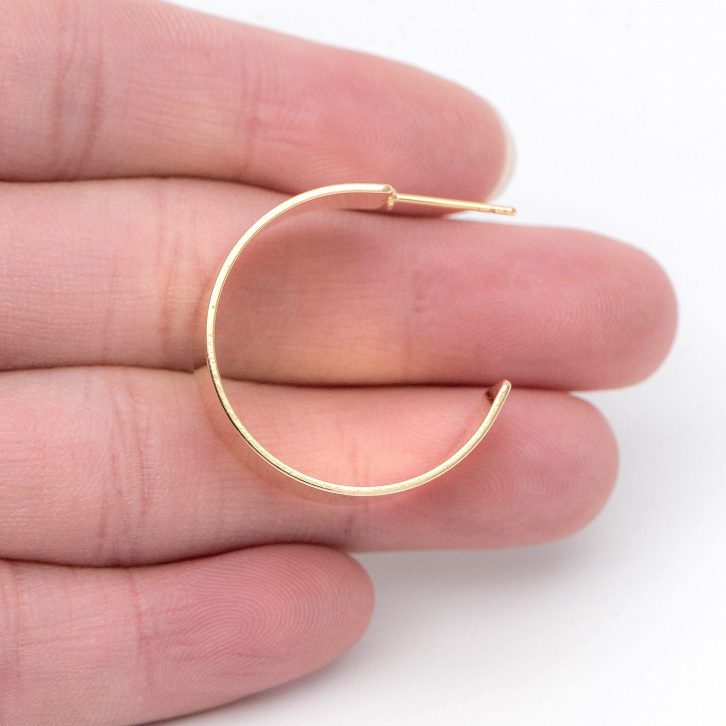 10pcs Gold Flat Hoops 25mm, Gold plated Brass, Geometric Hoop Stud Earrings (GB-1795)