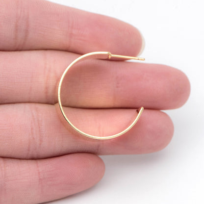 10pcs Gold Flat Hoops 25mm, Gold plated Brass, Geometric Hoop Stud Earrings (GB-1795)