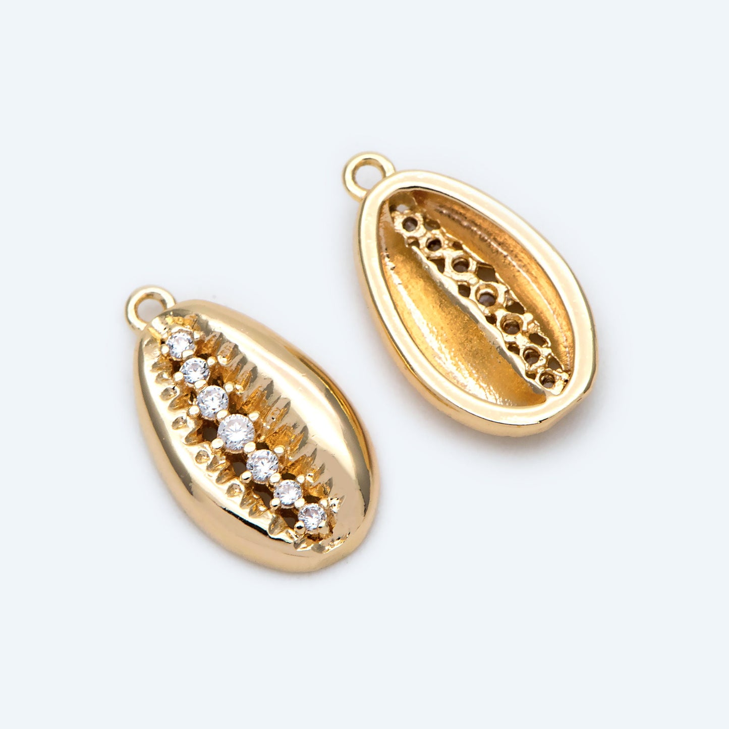 10pcs CZ Pave Gold Cowrie Shell Charm, Cowrie Shell Charm Pendant, Seashell Charm (GB-2680-J)