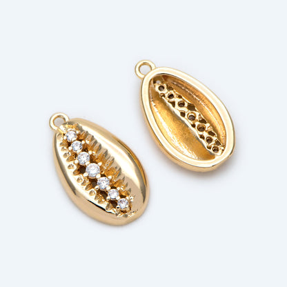 10pcs CZ Pave Gold Cowrie Shell Charm, Cowrie Shell Charm Pendant, Seashell Charm (GB-2680-J)