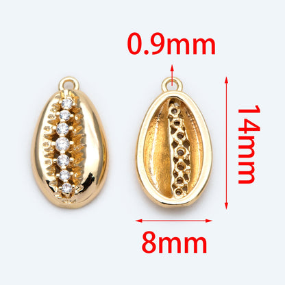 10pcs CZ Pave Gold Cowrie Shell Charm, Cowrie Shell Charm Pendant, Seashell Charm (GB-2680-J)
