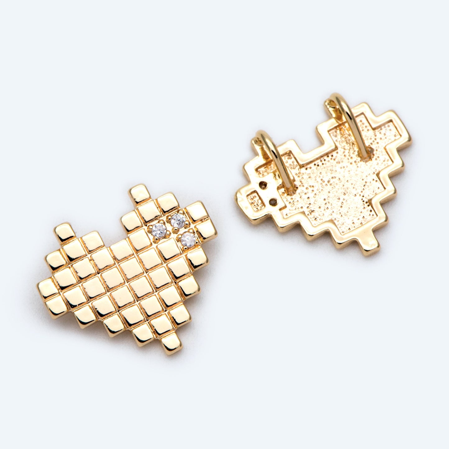 10pcs CZ pave Gold Heart Charms 14x16mm, Gold Plated Brass Heart Pendants (GB-1815)