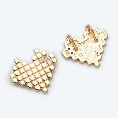 10pcs CZ pave Gold Heart Charms 14x16mm, Gold Plated Brass Heart Pendants (GB-1815)