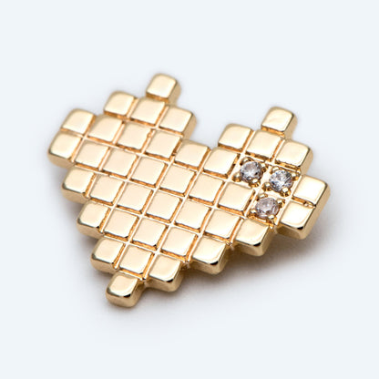 10pcs CZ pave Gold Heart Charms 14x16mm, Gold Plated Brass Heart Pendants (GB-1815)