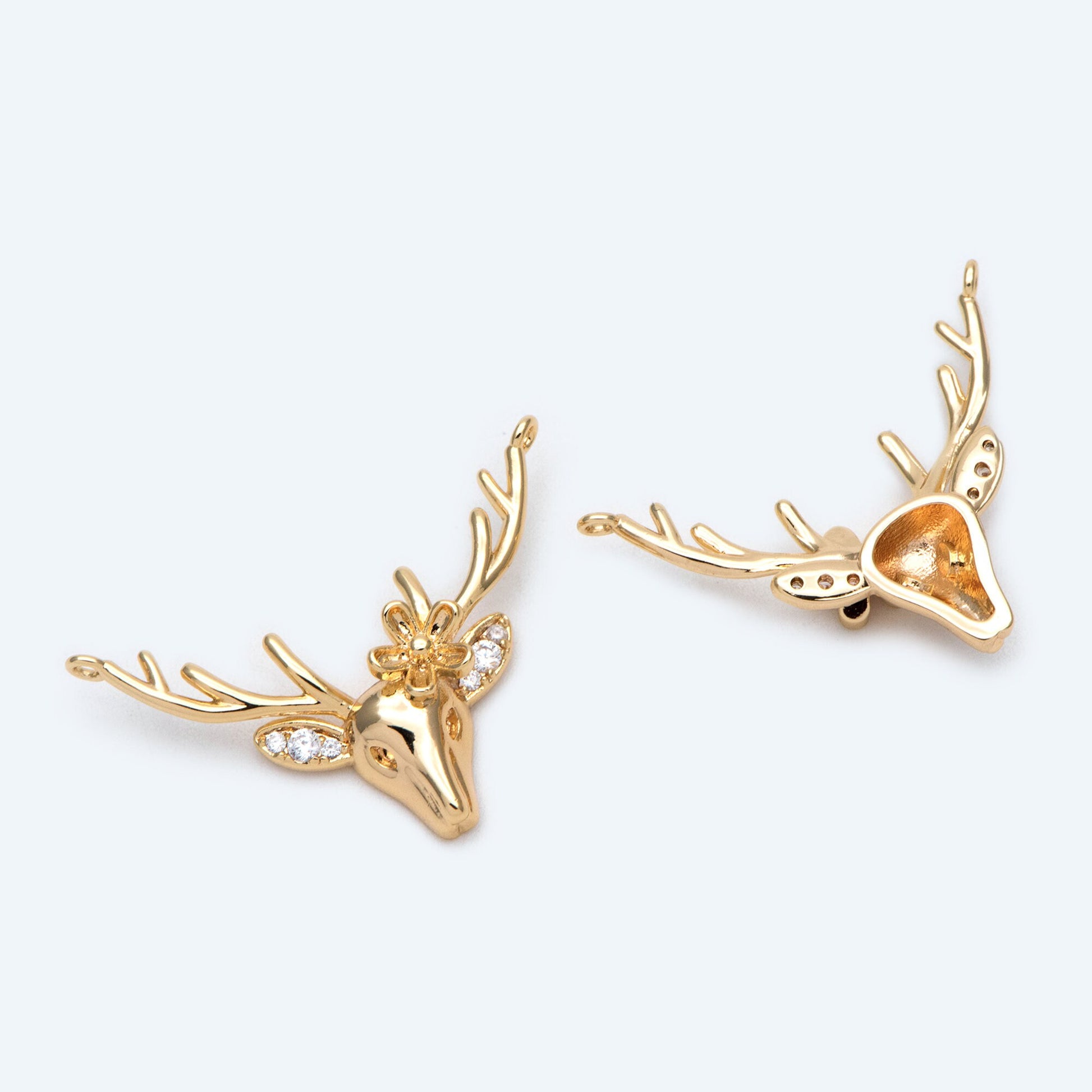 4pcs CZ Pave Gold Deer horn Connector 28x19mm, 18K Gold plated Brass, Deer Horn Antlers Connector Charms (GB-427-A)