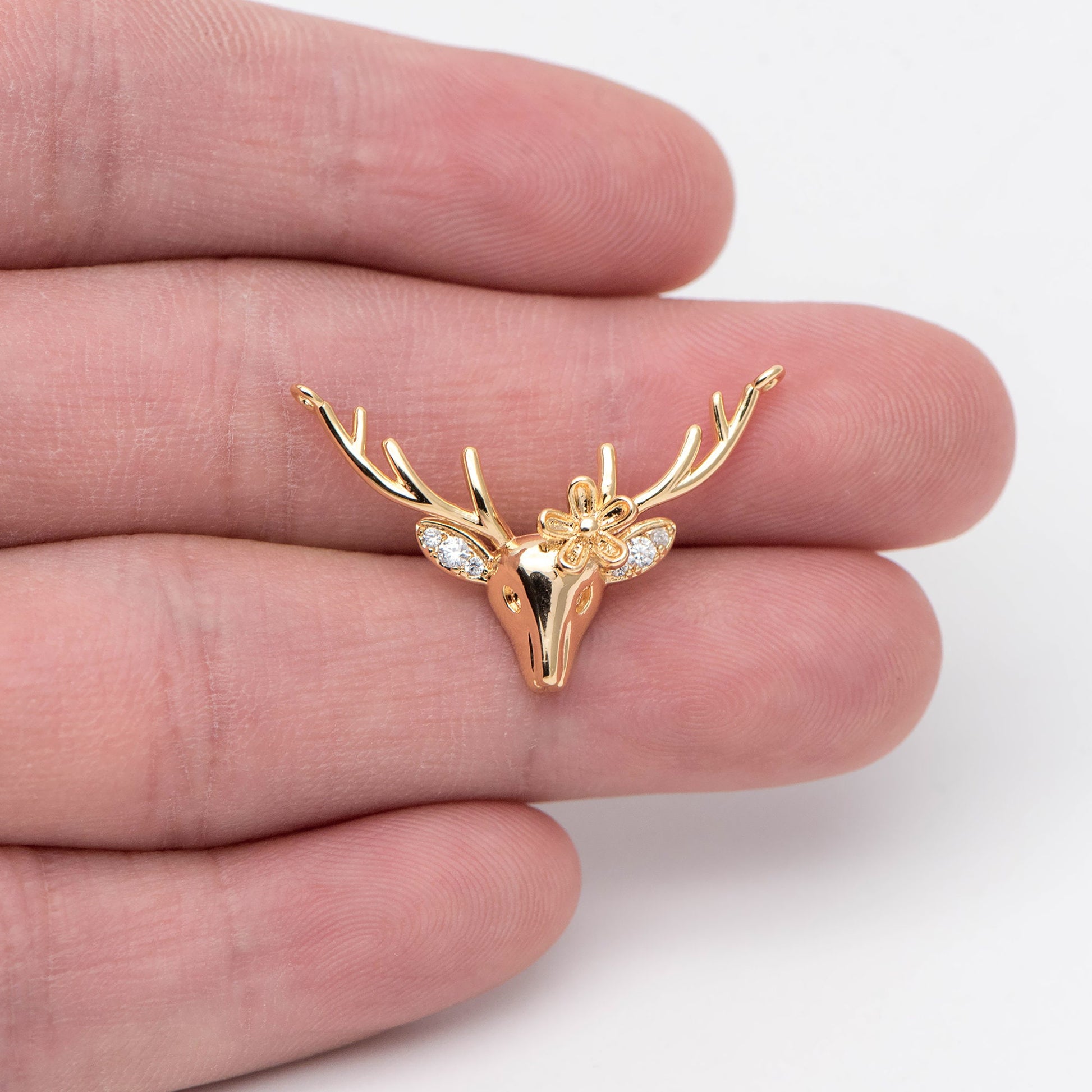 4pcs CZ Pave Gold Deer horn Connector 28x19mm, 18K Gold plated Brass, Deer Horn Antlers Connector Charms (GB-427-A)