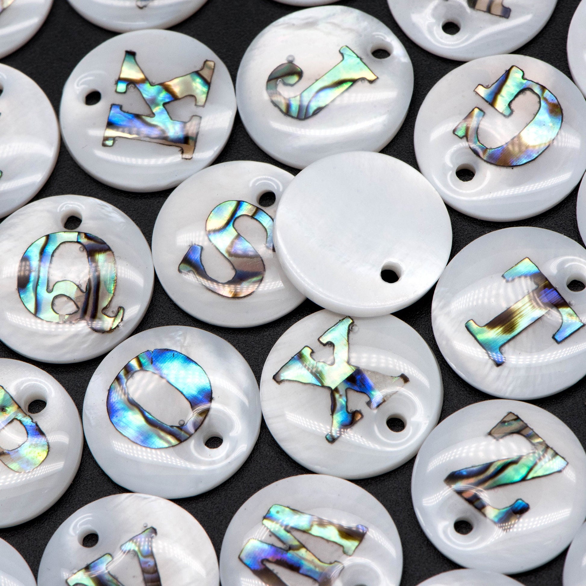Abalone Shell Alphabet Charms, English Letter Beads, Round Disc Coin Pendant, Personalized Initial Charms, You Choose Letter (V1372)