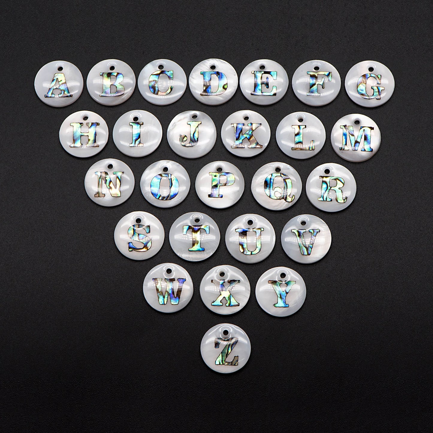 Abalone Shell Alphabet Charms, English Letter Beads, Round Disc Coin Pendant, Personalized Initial Charms, You Choose Letter (V1372)