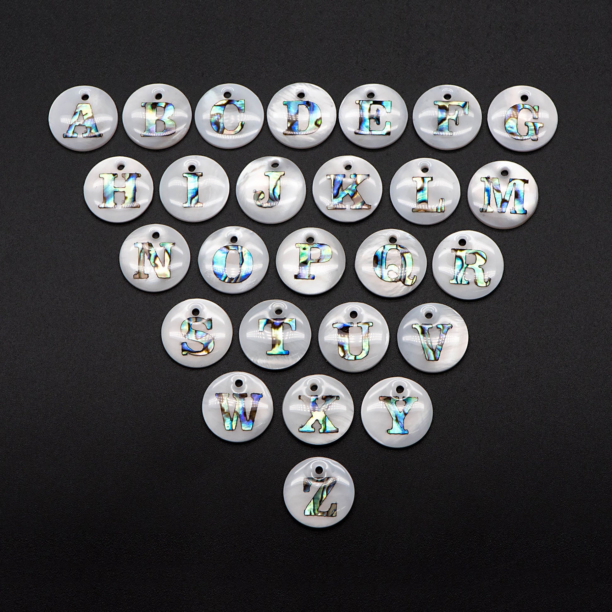 Abalone Shell Alphabet Charms, English Letter Beads, Round Disc Coin Pendant, Personalized Initial Charms, You Choose Letter (V1372)