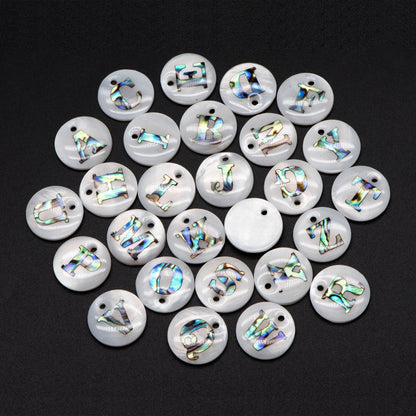 Abalone Shell Alphabet Charms, English Letter Beads, Round Disc Coin Pendant, Personalized Initial Charms, You Choose Letter (V1372)