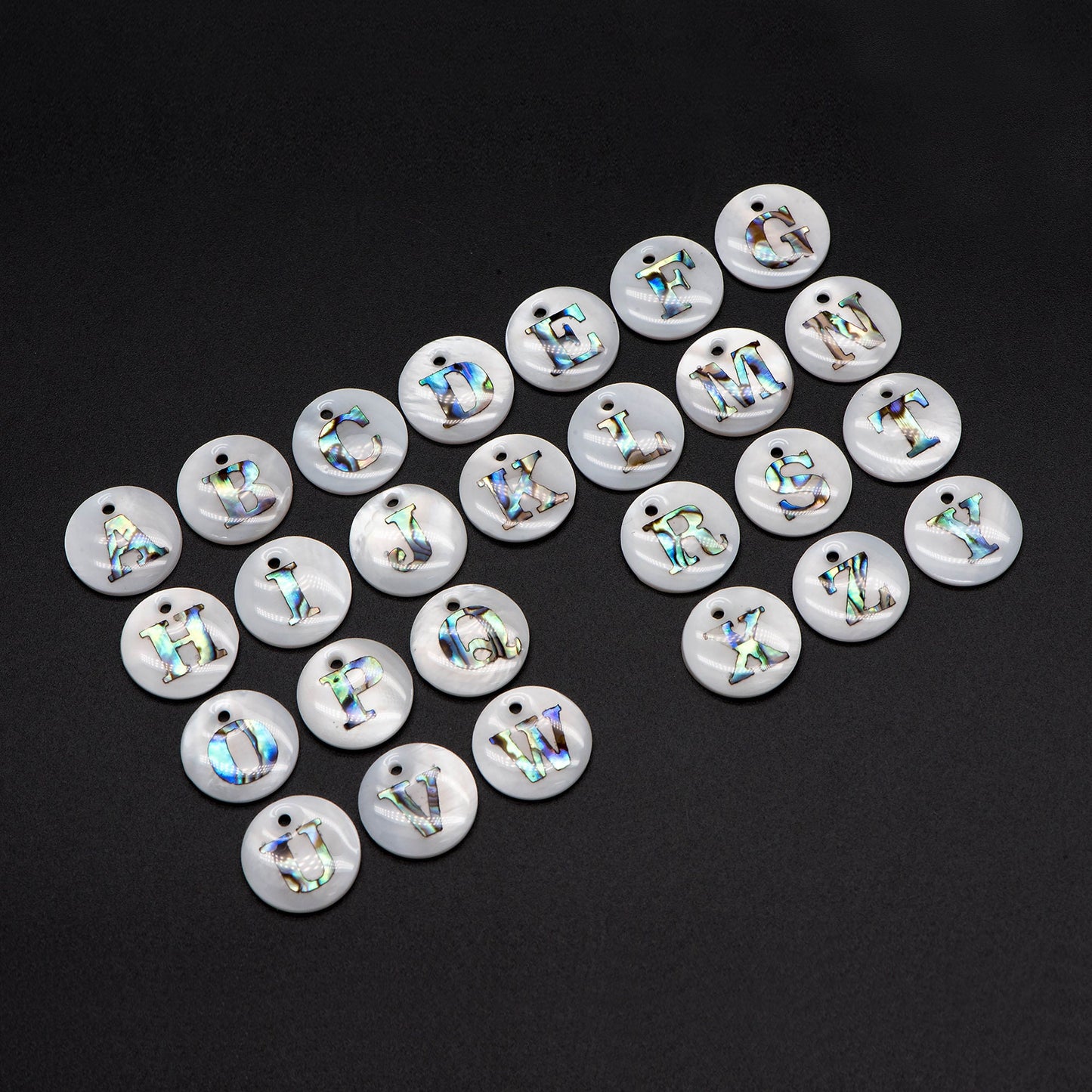 Abalone Shell Alphabet Charms, English Letter Beads, Round Disc Coin Pendant, Personalized Initial Charms, You Choose Letter (V1372)