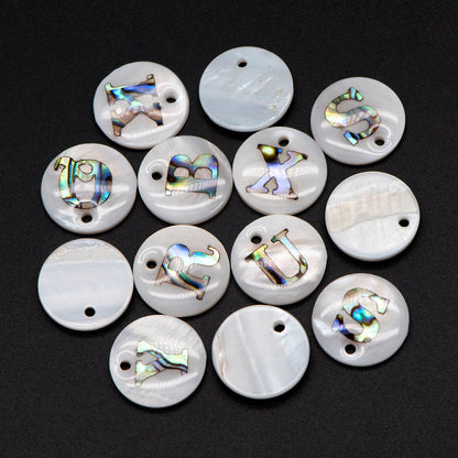 Abalone Shell Alphabet Charms, English Letter Beads, Round Disc Coin Pendant, Personalized Initial Charms, You Choose Letter (V1372)