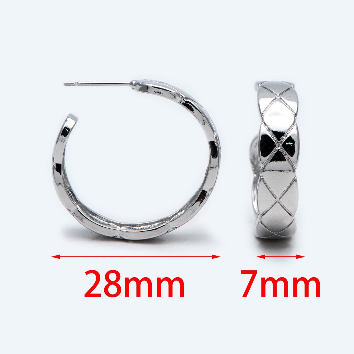 10pcs Silver tone Round Circle Ear Posts 28mm, Rhodium plated Brass, Geometric Hoop Stud Earrings (GB-1797-2)