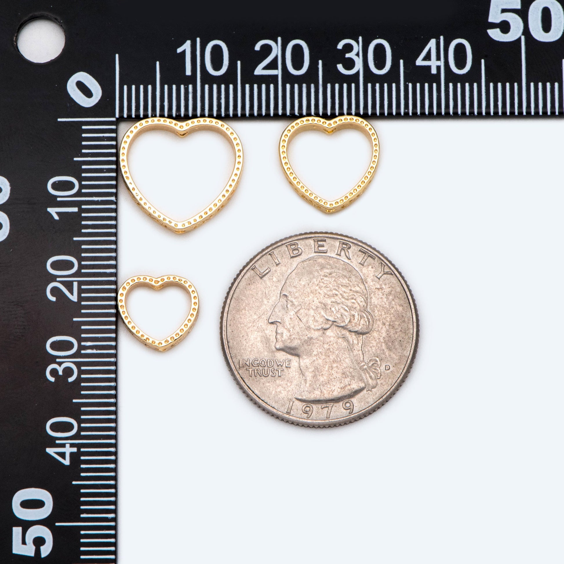 10pcs Gold Heart Link Connector with 2 Holes, 18K Gold plated Brass, Heart Hoop Ring Pendants, Outer Size 10/ 12/ 15mm (GB-1835)