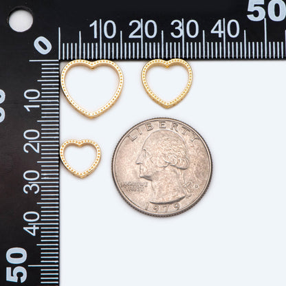 10pcs Gold Heart Link Connector with 2 Holes, 18K Gold plated Brass, Heart Hoop Ring Pendants, Outer Size 10/ 12/ 15mm (GB-1835)