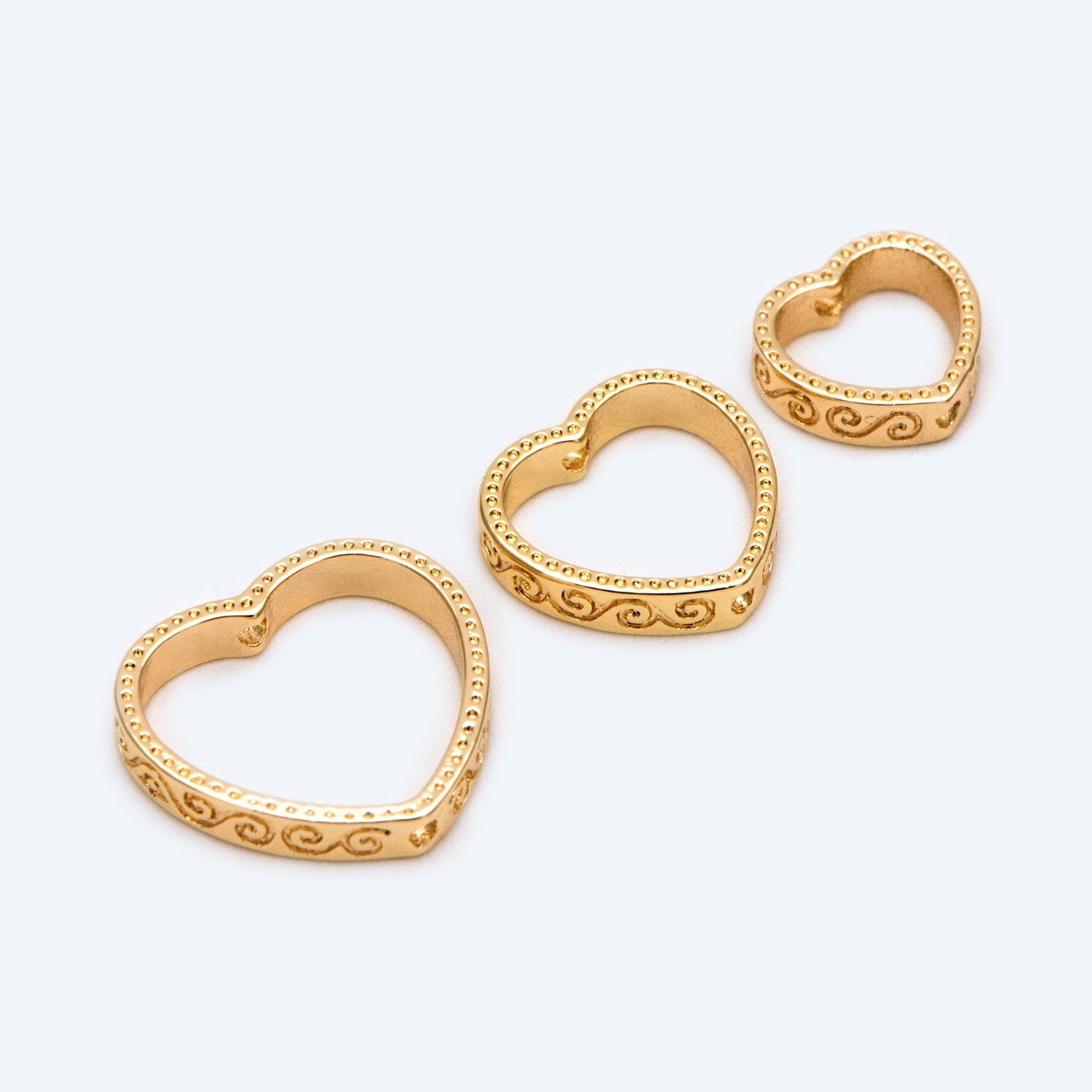 10pcs Gold Heart Link Connector with 2 Holes, 18K Gold plated Brass, Heart Hoop Ring Pendants, Outer Size 10/ 12/ 15mm (GB-1835)