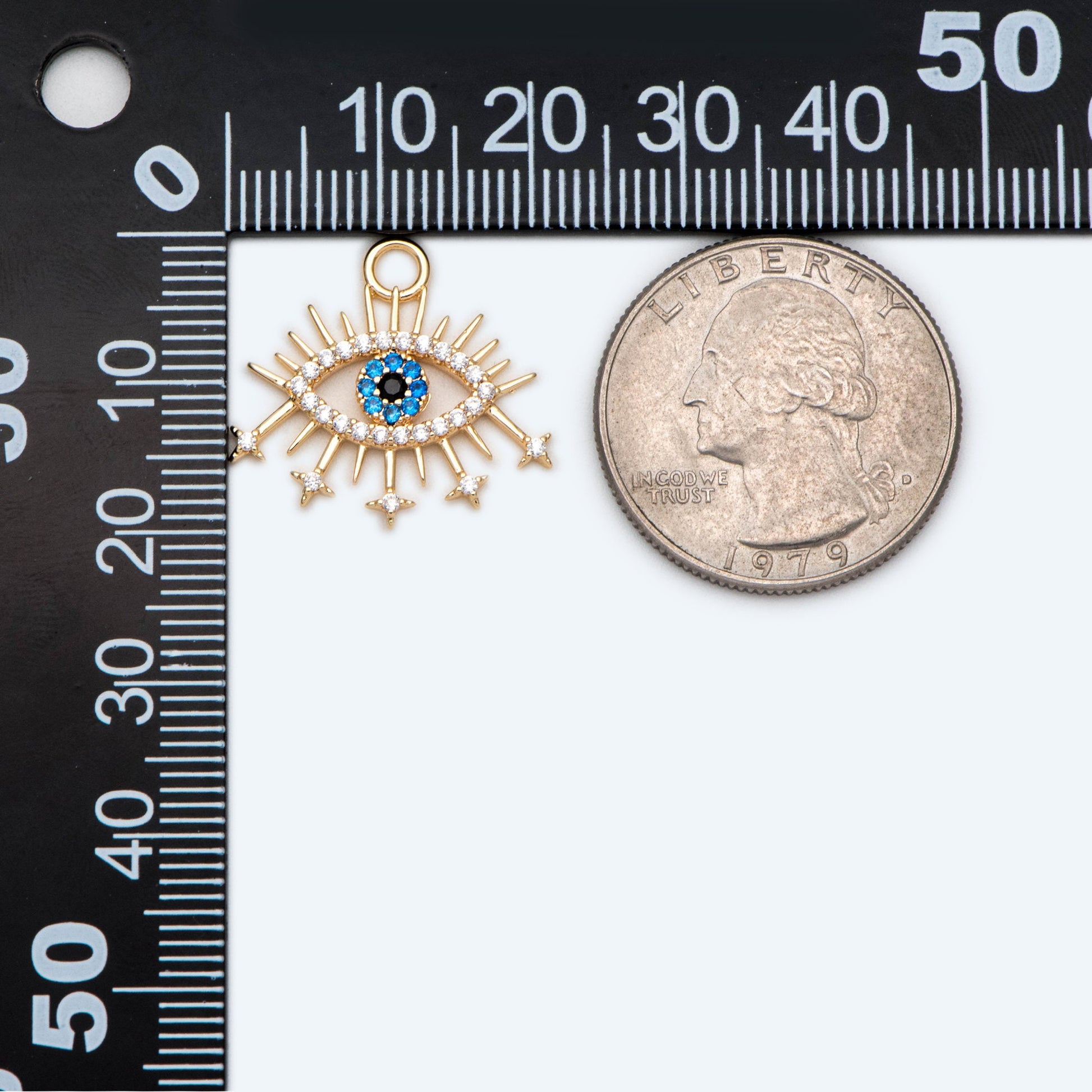 4pcs Micro Pave CZ Evil Eye Charm 21x20mm, Eye Charms, Cubic Zirconium Pave Evil Eye Pendants (GB-4085-K)