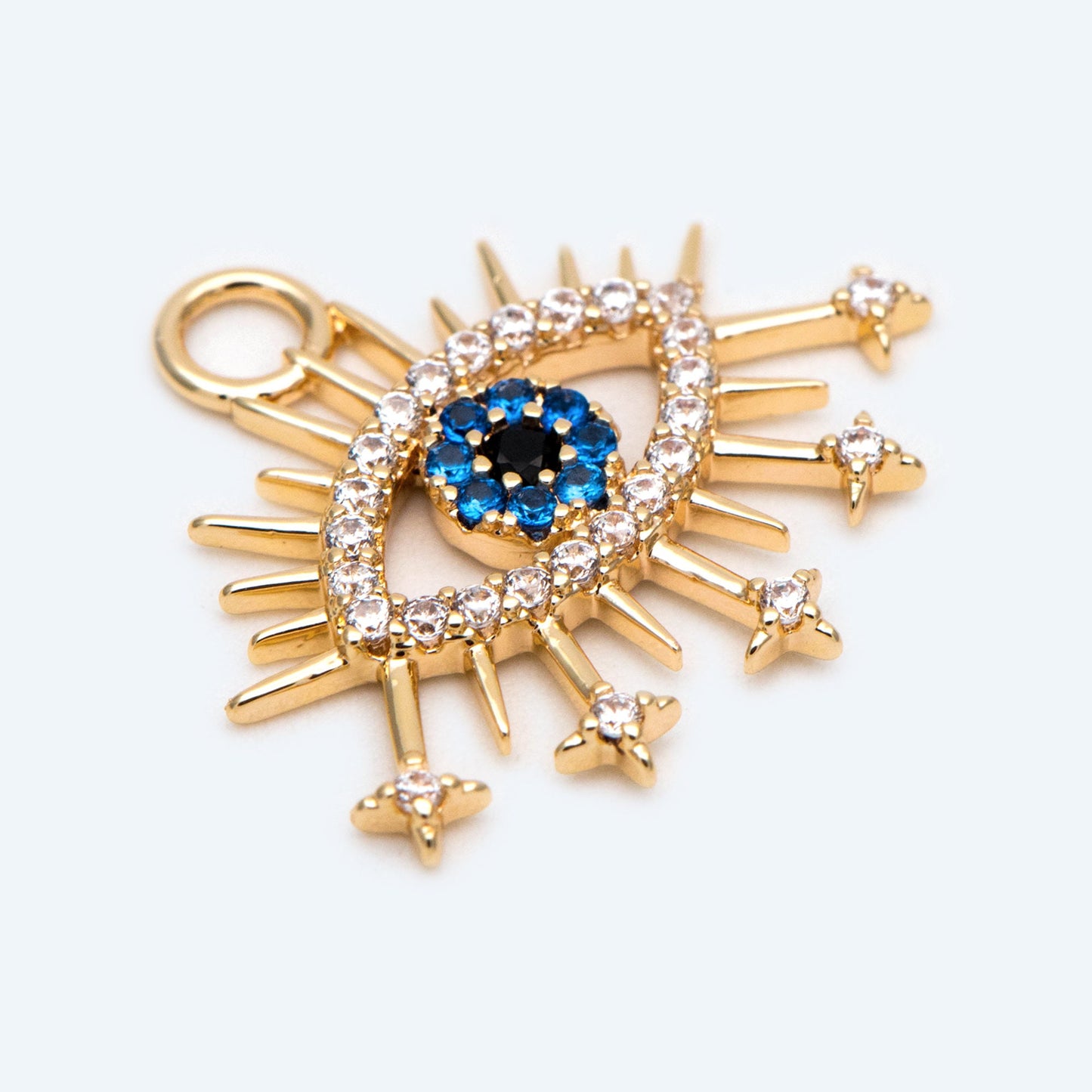 4pcs Micro Pave CZ Evil Eye Charm 21x20mm, Eye Charms, Cubic Zirconium Pave Evil Eye Pendants (GB-4085-K)