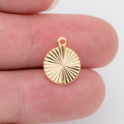 10pcs Gold Round Disc Charms 9mm, 18K Gold plated Brass Disk Pendants (GB-3274-A)