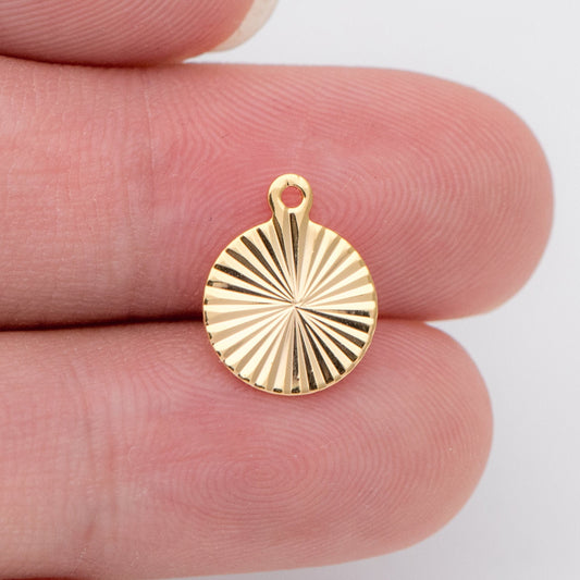 10pcs Gold Round Disc Charms 9mm, 18K Gold plated Brass Disk Pendants (GB-3274-A)