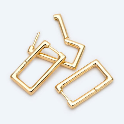 4pcs Gold/ Silver Tone Rectangle Leverback Ear Hooks 25x14mm, 18K gold/ rhodium plated on Brass, Earring Hoop Components (GB-1784)