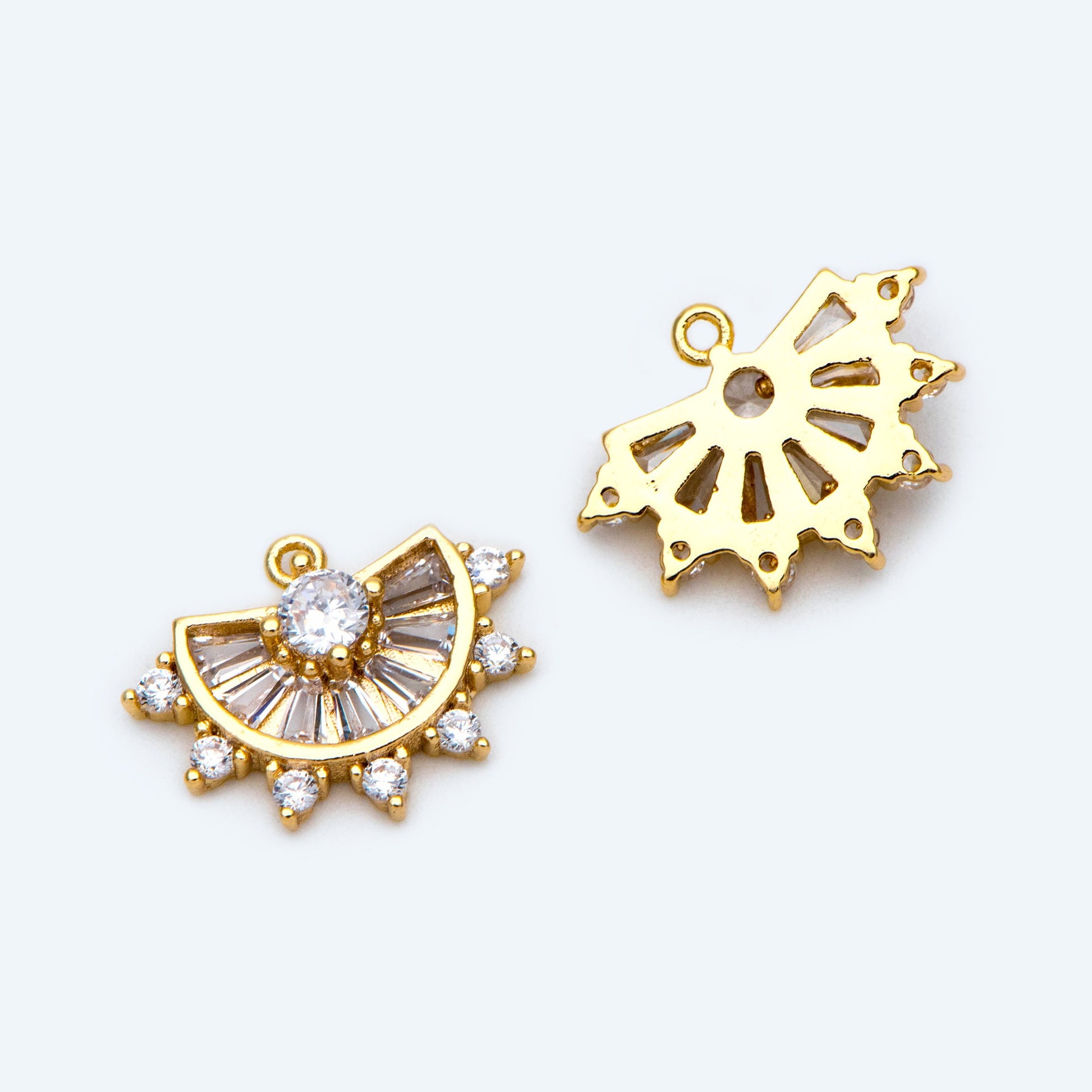 4pcs CZ Pave Gold Fan Shaped Charm 12x15mm, Earring Findings, Jewelry Making, Diy Material, Jewelry Supplies (GB-853-G)