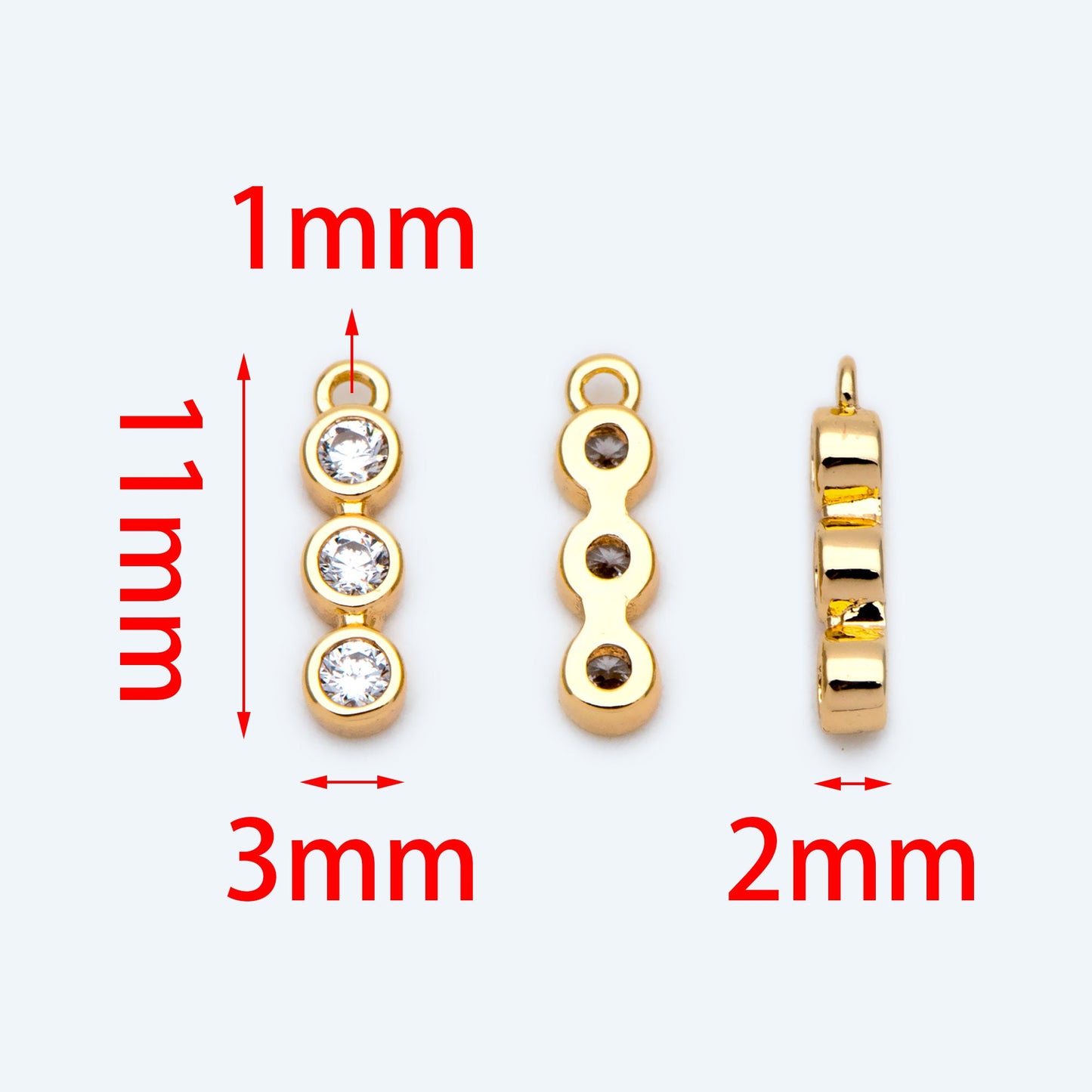 10pcs Gold CZ pave Bar Charm, 11x3mm, Zircon Charms, White Stone Charms (GB-1734-1)