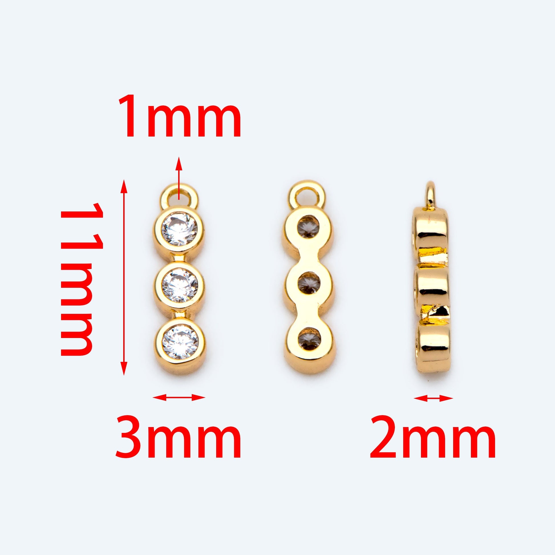 10pcs Gold CZ pave Bar Charm, 11x3mm, Zircon Charms, White Stone Charms (GB-1734-1)