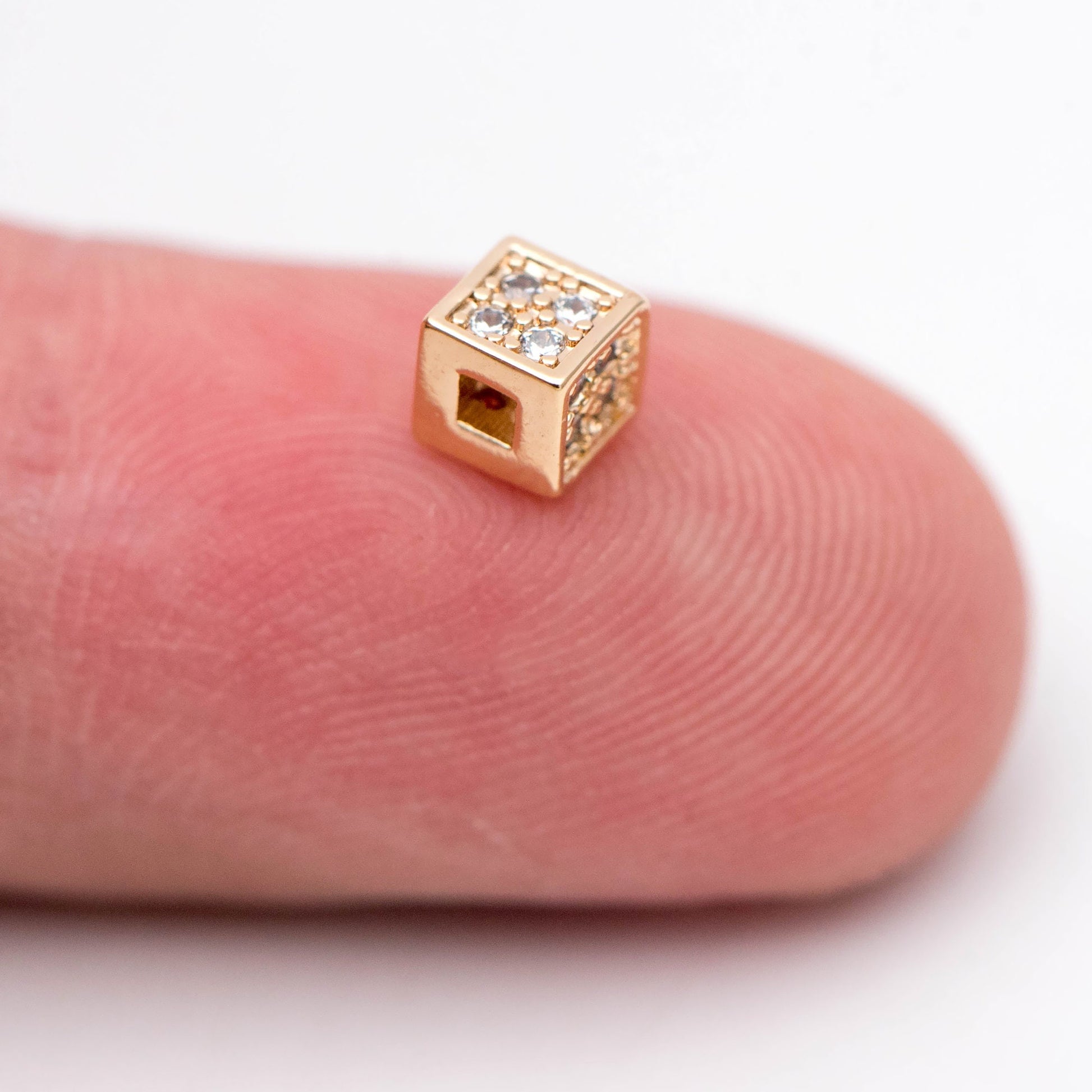 10pcs CZ Pave Gold Cube Spacers 4mm, 18K Gold plated Brass Square Beads (GB-1736)