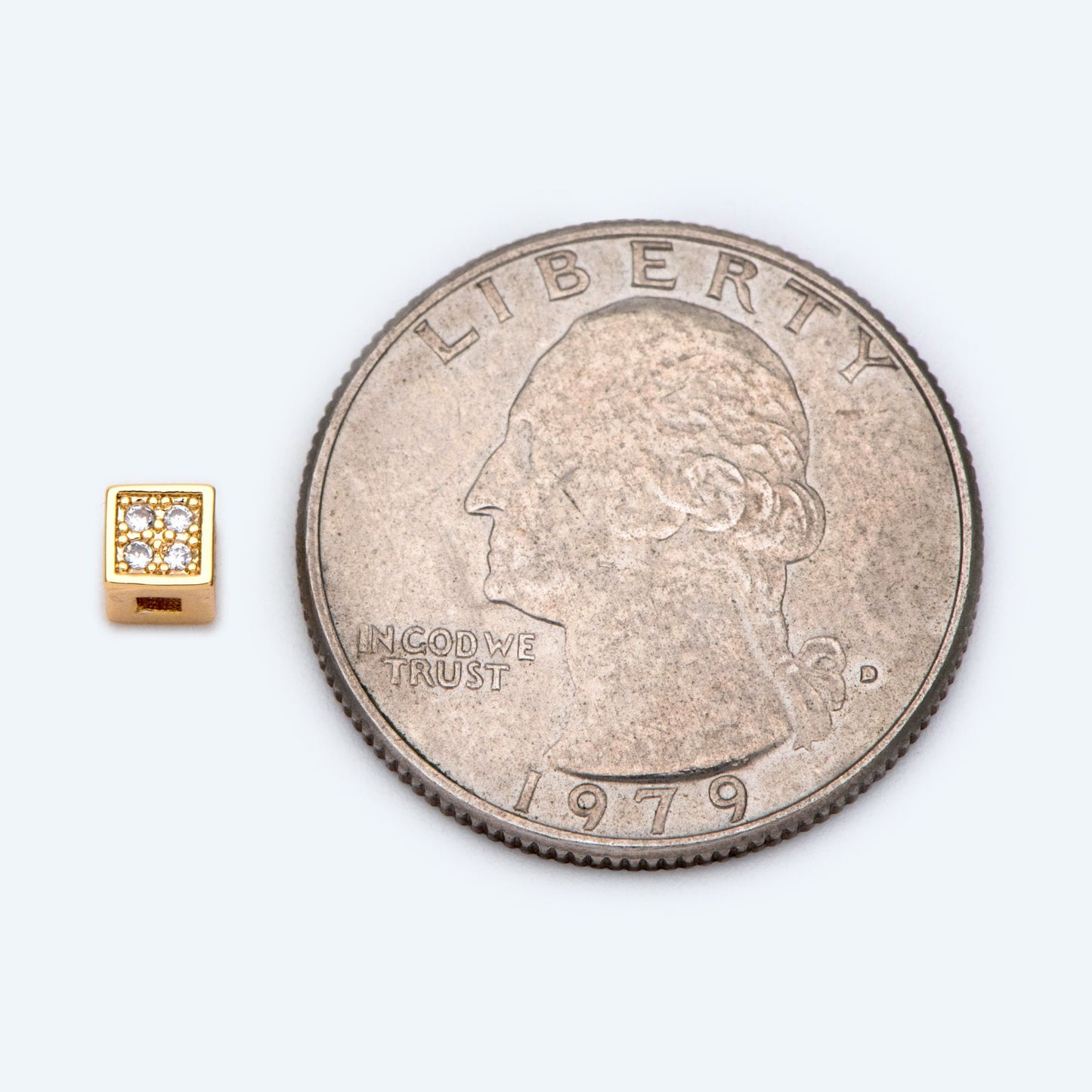 10pcs CZ Pave Gold Cube Spacers 4mm, 18K Gold plated Brass Square Beads (GB-1736)