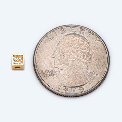 10pcs CZ Pave Gold Cube Spacers 4mm, 18K Gold plated Brass Square Beads (GB-1736)