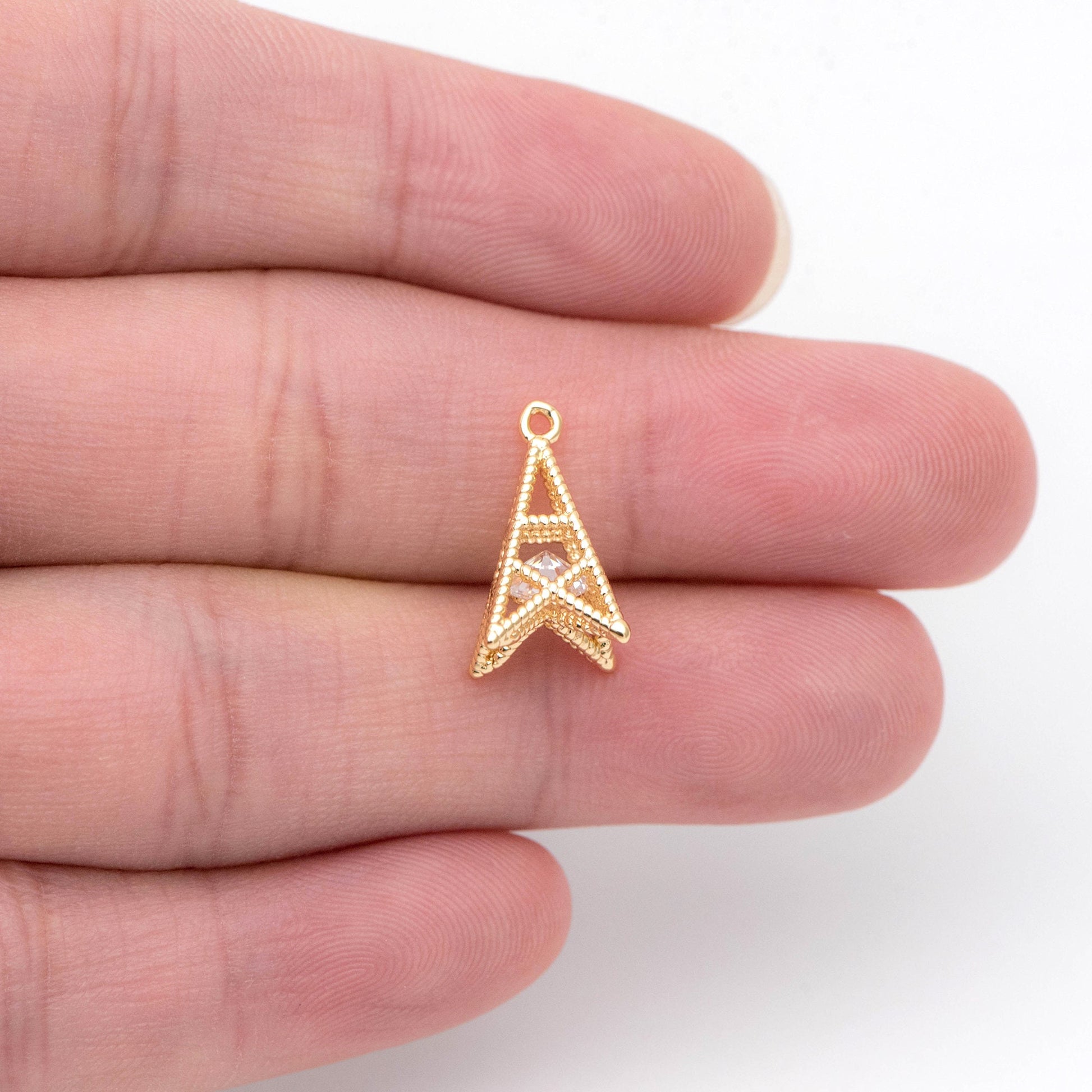 10pcs Gold plated Brass Tower Charm 15x8mm, CZ Tower Pendants (GB-1738)