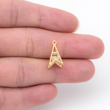 10pcs Gold plated Brass Tower Charm 15x8mm, CZ Tower Pendants (GB-1738)