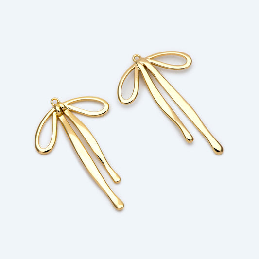 10pcs Gold/ Silver Bowknot Charms, 18K Gold/ Rhodium plated Brass Christmas Pendant (#GB-2745-F)
