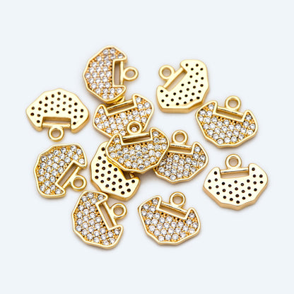 4pcs CZ Pave Tiny Chinese Auspicious Lock charm, Lucky charm, Earring Findings, Jewelry Making, Jewelry Supplies (GB-751-B)