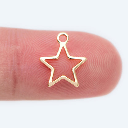10pcs Gold Star Link Charms 10mm, Gold plated Brass Geometric Wire Pendants (GB-1745)