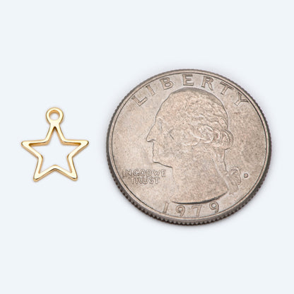 10pcs Gold Star Link Charms 10mm, Gold plated Brass Geometric Wire Pendants (GB-1745)