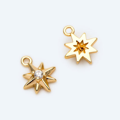 10pcs CZ pave Star Charm 6x8mm, 18K Gold plated Brass Mini Star Pendant (GB-924-F)