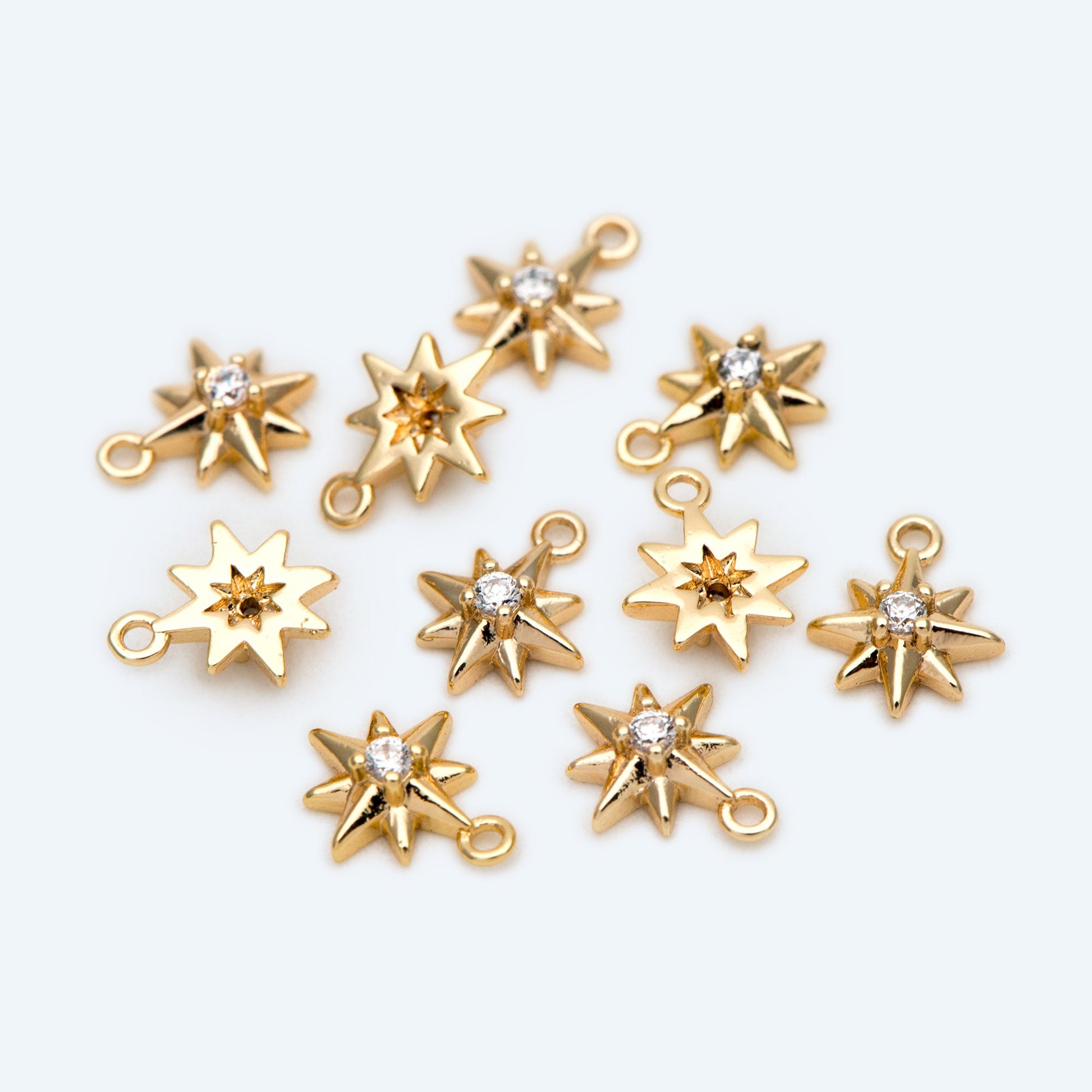10pcs CZ pave Star Charm 6x8mm, 18K Gold plated Brass Mini Star Pendant (GB-924-F)