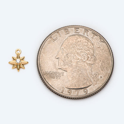 10pcs CZ pave Star Charm 6x8mm, 18K Gold plated Brass Mini Star Pendant (GB-924-F)